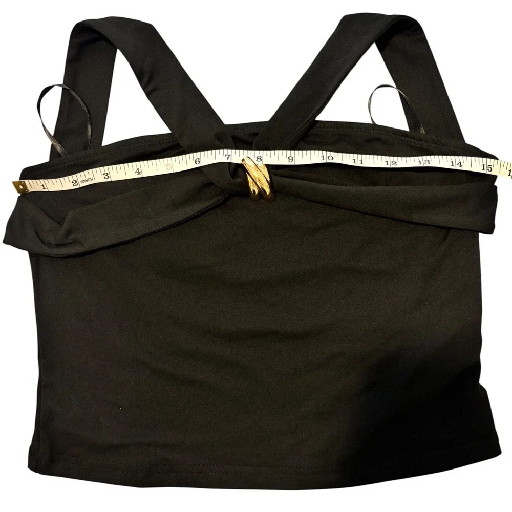 Commense Halter Top Women Medium Black Crossover Gold Ring Hardware Sleeveless - Picture 5 of 6